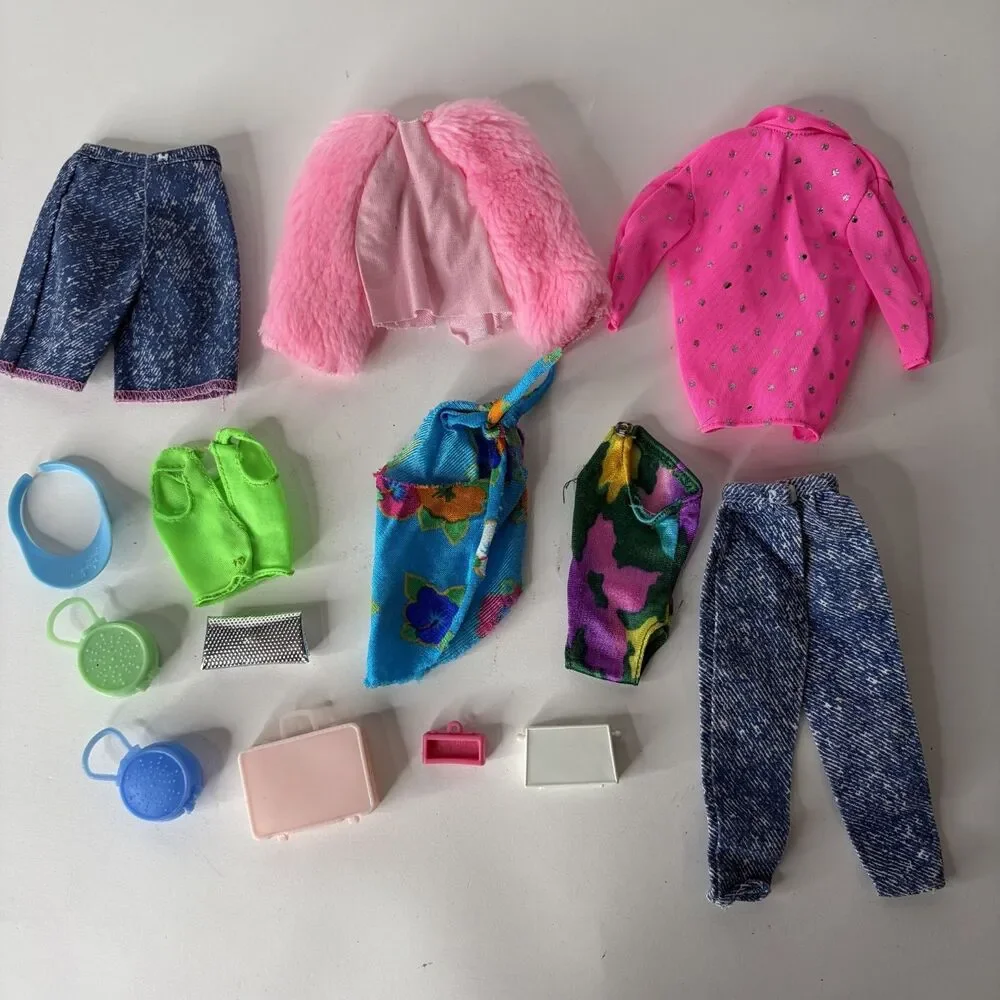 Vintage Barbie Clothing Lot Disco Swim Visor Purse Bag Camera Pants